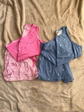 Olive & Oak Light Blue Star-Print Sleep Tank and Crown & Ivy Pink Set